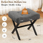 Memobarco 18-Inch Large Vanity Stool Chair, Gray Makeup Stool | Teddy Flannel Vanity Bench, Metal X-Leg, 350 LBS, 20"x16.9"x18", Ottoman Accent Stool, Breathable Soft Padded Saddle Seat