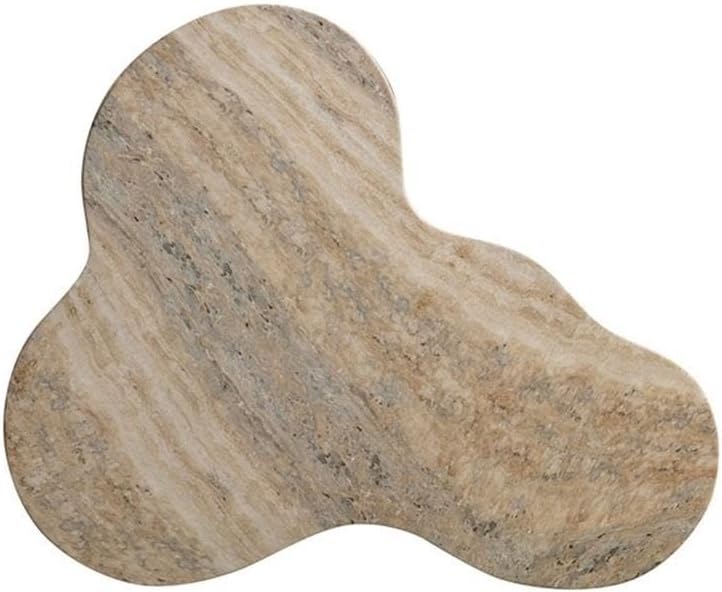 MAKLAINE Transitional Faux Travertine End Table, Tan Finish, Concrete Material, Short Free-Form Shape, Minimalist Style, Handmade for Modern Living Room Décor