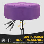 WKWKER Velvet Upholstered Vanity Stool Swivel Adjustable Makeup Stool for Makeup Room Small Round Ottoman for Living Room Makeup Chair for Bedroom SPA Salon Studio (Purple)