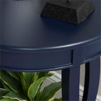 Pemberly Row Wood Accent Side Table, 18.25 x 18.25 x 24 in, Navy Blue Finish, Timber Wood and MDF, Cabriole Tapered Legs, Contemporary Design, Bottom Shelf for Storage, Functional for Living Room or