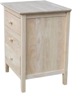 25"H Solid Wood Bedroom Nightstand with 3 Drawers, Parawood Construction, Paint or Stain in Any Color, Durable and Eco-Friendly, Unfinished