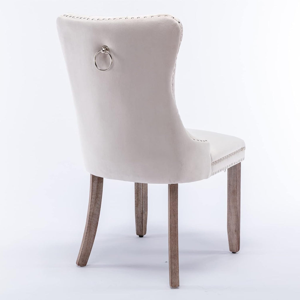 Bellemave Modern Upholstered Dining Chairs Set of 2, 2 Velvet Kitchen Dining Room Chairs with Nailhead Trim for for Living Room, Bedroom,(Beige, Wood Legs)