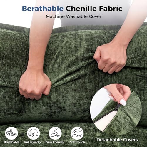 Redlife 78" Modular Sectional Loveseat Sofa with Ottoman | 2-Seater Chenille Couch Set with Spring & Double Foam Cushion System, Removable Covers, Easy To Assembly, Green