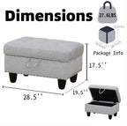 Ottoman with Storage for Living Room, 28.5'' Linen Living Room Ottomans Foot Rest, Upholstered Entryway Bench, End of Bed Storage Bench, Small Ottoman Foot Stool, Tufted Coffee Table, For Bedroom