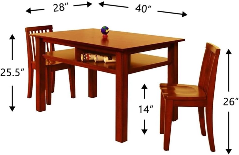 Pemberly Row Contemporary Kid's 3 Piece Table and Chair Set, Solid Wood Construction, Cherry Finish, Includes 2 Chairs, 25" H Table, Comfortable Contoured Seats, Baby and Kids Room Furniture
