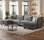 Modular Sectional Sofa, 132" U Shaped Couch with Storage, Chenille | High Resilience Foam, 22" Seat Depth, Movable Ottoman, Comfy Chenille, Easy Assembly, Dark Gray