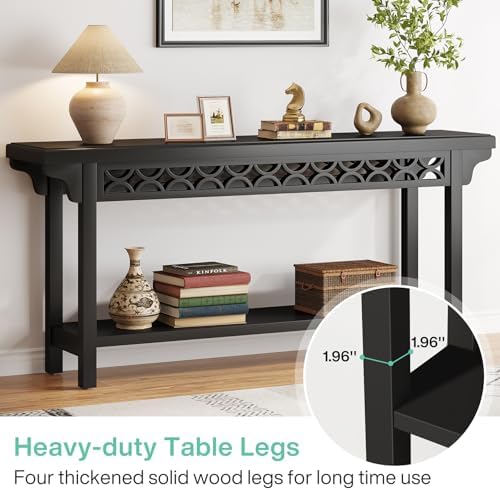 Tribesigns 70.8-Inch Solid Wood Long Console Table, Farmhouse Entryway Table with Storage, Narrow Sofa Table Grey Couch Table for Living Room Entryway Hallway (Black)