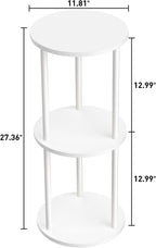 11.8'D Round Drink Table - 3-Tier Small Side Table with Wood Legs, End Table for Small Space, Balcony & Office | Space-Saving, Multi-Functional (Plants, Books, Drinks), White