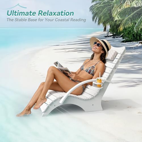 Pool Lounge Chairs with Armrest & Cup Holder, 8-10in Shallow Water | HDPS Fade Resistant, Headrest, 330lbs Capacity, Outdoor Beach Deck Sun Tanning Lounger, White