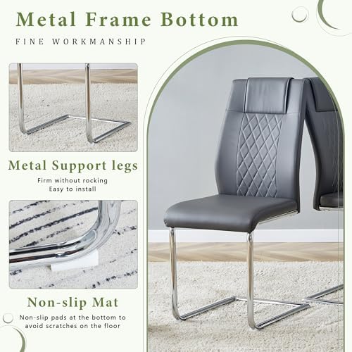 Modern Dining Table Set for 6, 63 Inch White Faux Marble Dining Room Table with Silver Leg, Rectangular Kitchen Table with 6 Grey Chairs for Kitchen Apartment Restaurant