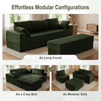 107" U Shaped Couch, Modular Sectional Sofa with Storage, 3-Seater High Density Foam Couch with Ottoman, 27" Deep Corduroy Cloud Couch for Living Room, Tool-Free Assembly, Green