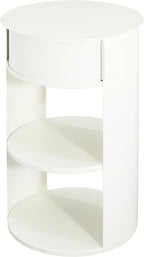 Christopher Knight Home Pomme 3-Tier Metal Small Side Table, Narrow Bedside Table with Sliding Door Cabinet, Bedroom Decoration Organizer, Round End Table with Storage, Space Saving, Matte White