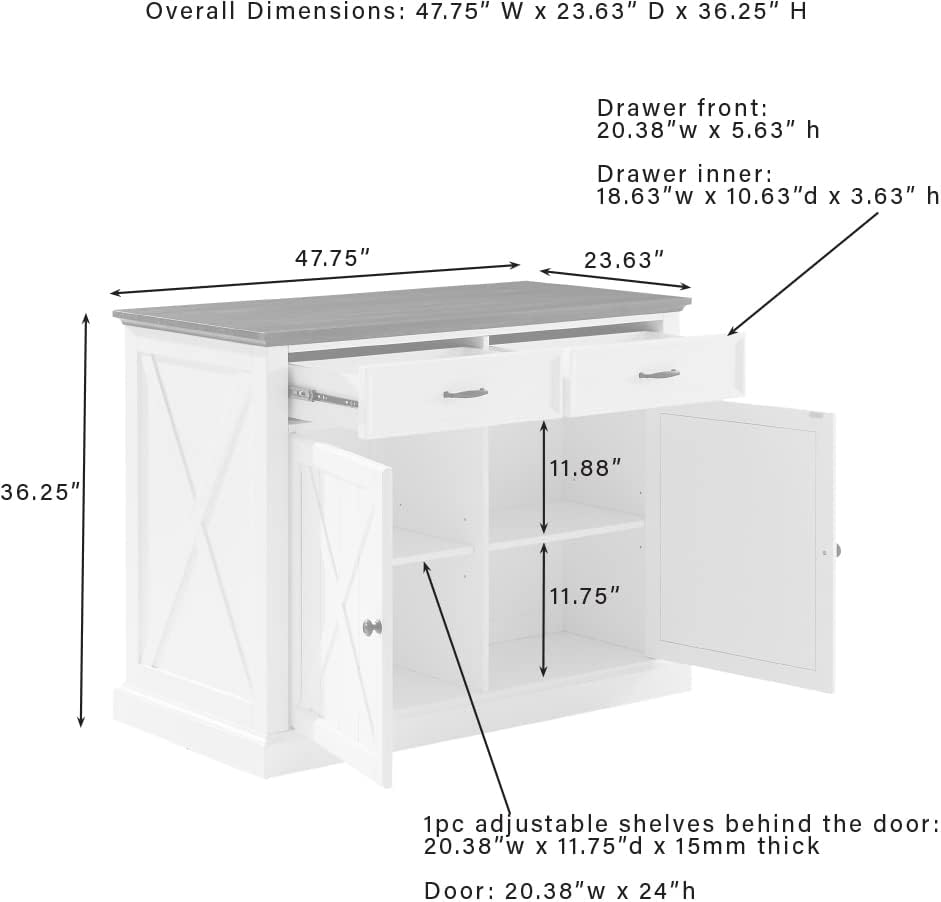 Crosley Furniture Clifton Kitchen Island with Storage Drawers and Shelves, Microwave Stand, Coffee Bar, Distressed White/Black