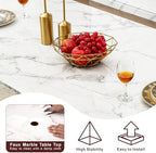 70'' Faux Marble Dining Table for 6-8, Modern Dining Room Table with Mirrored Stainless Steel Base, Suitable for Kitchen, Restaurant, Office, MDF Finish-White Silver