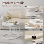 Garden 4 you Nesting Coffee Table, 23.6" Round Coffee Table Set of 2, Wooden Nesting Table with Metal Frame, Ceter Tables for Living Room Bedroom Balcony, White
