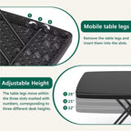 30 Inch Folding Table, Adjustable Height TV Tray for Small Spaces, Heavy Duty Foldable Utility Table for Laptop, Dining, Camping, No Assembly, 200 lbs Capacity, Black Granite