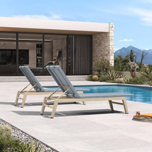 PURPLE LEAF Oversize Chaise Lounge Champagne Frame Set of 2, Dark Blue | 3-Year Color Retention PE Rattan, 2.4" Thickened Aluminum Frame, 16.14" Knee-Friendly Height, French-Inspired Style