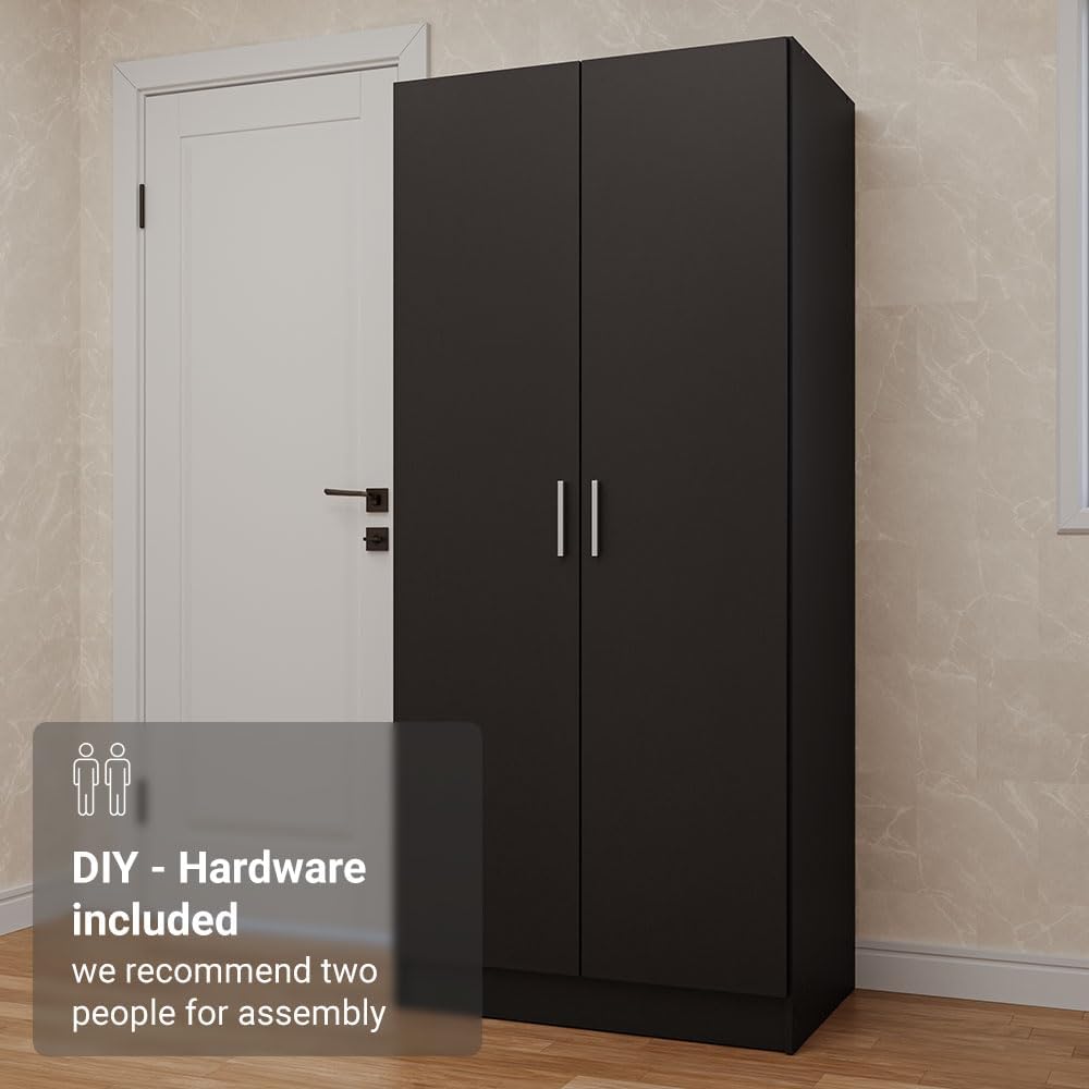 Madesa Kitchen Pantry Storage Cabinet with 2 Doors, Ample Shelf and Hanging Space 31 Inch Utility Armoire Organization Unit - Black