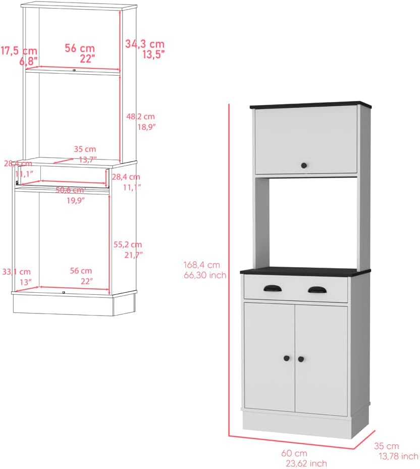 Pantry Cabinet Microwave Stand Warden Kitchen White Black | Combines white and black color scheme with engineered wood construction