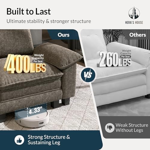 HERA'S HOUSE 158" Oversized Modular Sectional U Shaped Sofa,Chenille Ash | 6-Seater Living Room Couches, Wider Armrest and Deep Seat, Comfy Cloud Couch with Ottoman, Light Gray
