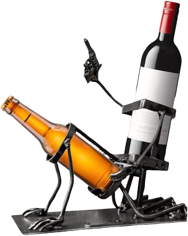 Steampunk Bar Decor for Wine, Whiskey, Beer & Soda - Funny Skeleton Beverage Display for Home Kitchen - Cool Halloween for Adults