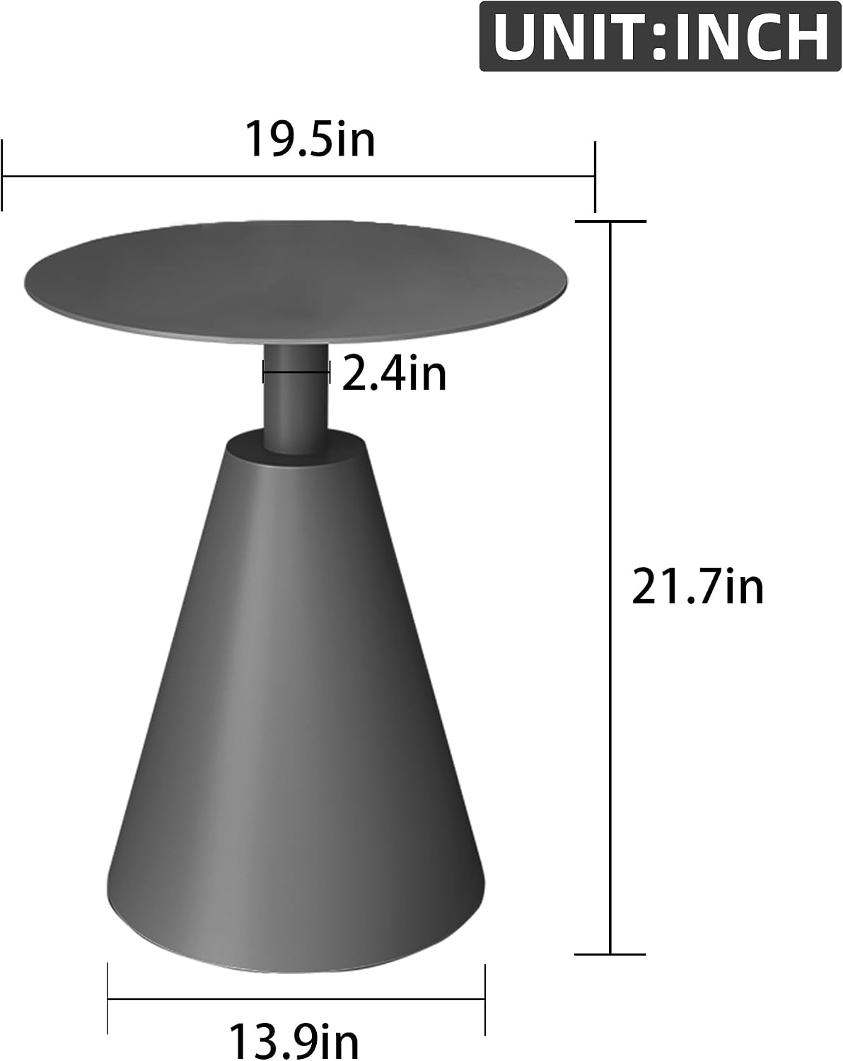 TWT Outdoor Round Side Table Pedestal Table Coffee End Table for Living Room,Bedroom and Small Spaces,Modern Nightstand Home Decor Metal Bedside Nightstand with Aluminum Base,19.5 in x 21.7 in (Grey)