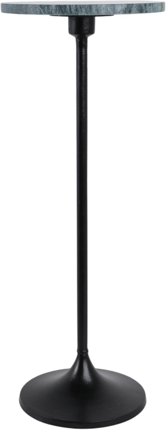 Elegant End Table, Side Table, or Small Night Stand for Room Decor - Slim Metal Drink Table with Marble Top and Trumpet Base for Bedroom or Living Room - Ideal for Small Spaces - 27" Green & Black