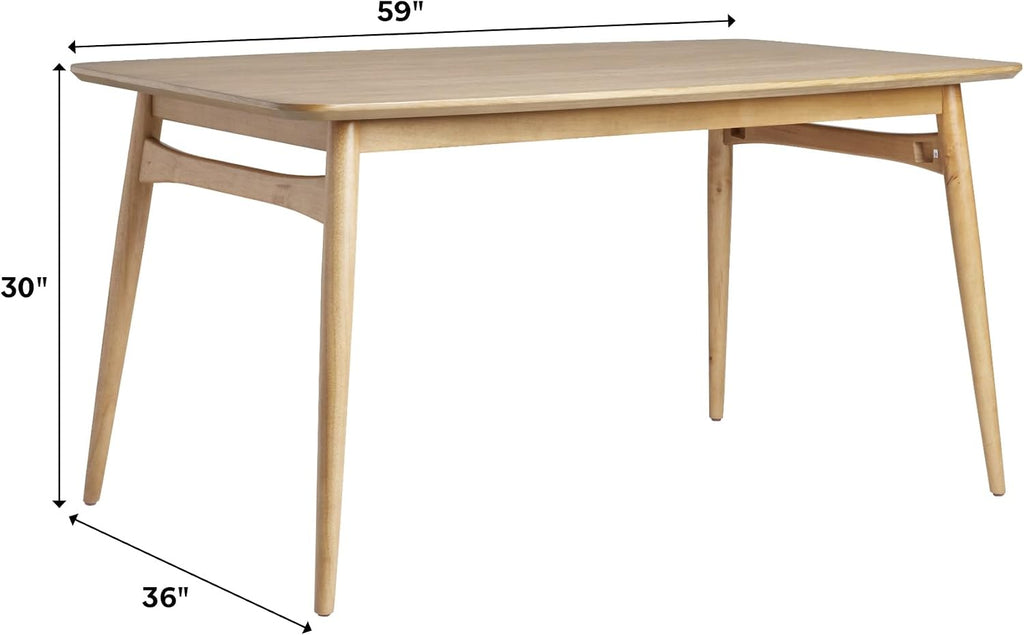 Walker Edison Mid-Century Modern Solid Wood Tapered-Leg Dining Table, 59 Inch, English Ash