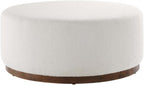 Brown Round Boucle Upholstered Ottoman, 38-Inch Diameter, Cushioned Top, Durable Fabric, Stylish Outdoor Furniture, Ideal for Patio Lounge