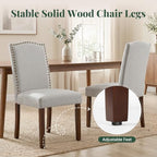 Upholstered Dining Chair Set of 4, Farmhouse Fabric Kitchen Chair | Modern, Padded Seat, Solid Wood Legs, High Back, Nailhead Trim, Living Room, Restaurant, Hotel, Grey