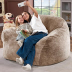 Homguava Giant Bean Bag Chairs for Adults,Large Bean Bag Couch with Arms | Big Beanbag Chair with Memory Foam Filled,Oversized Bean Bag Sofa,Faux Fur Floor Sofa Chair for Bedroom Living Room-Khaki