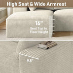 ONEMMLION 96" L-Shaped Cloud Couch Sofa with Chaise, Beige White | Corduroy Comfy Fluffy Modular Deep Seat Memory Foam Compressed Sectional Sofa for Living Room Oversized Left Facing Chaise