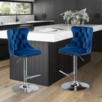 33’’ Velvet Swivel Bar Stools Set of 2 Kitchen Counter Adjustable Height Upholstered Barstools with Silver Leg and Back for Kitchen Island, Bar, Dining Room(Blue-Silver Leg,Set of 2)