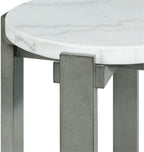 Pemberly Row Contemporary Round End Table, 24 in x 24 in x 24 in, Gray Base with White Natural Marble Top, Solid Wood Legs, Circular Design, Modern Transitional Style for Living Room or Bedroom