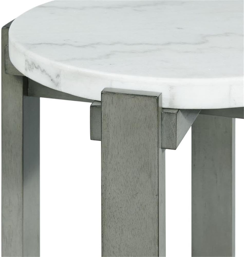 Pemberly Row Contemporary Round End Table, 24 in x 24 in x 24 in, Gray Base with White Natural Marble Top, Solid Wood Legs, Circular Design, Modern Transitional Style for Living Room or Bedroom