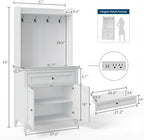 Garvee Pantry Cabinet with 4 Hooks, Kitchen Pantry Cabinet, Coffee Bar Table with Drawer & Adjustable Shelves, White