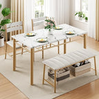 IRONCK Dining Table Set for 4, Kitchen Table and Chairs Set, White & Gold | Kitchen Table with Upholstered Bench and 2 Chairs for Small Space, Apartment