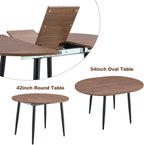 FURNITO Round Dining Table Set for 6, 42"-54" Extendable Dining Room Table with 6 Linen Fabric Chairs, Mid Century Modern Dining Set for Small Space (Walnut Table + 6 Dark Grey Chairs)