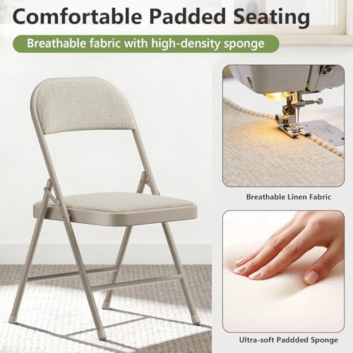 4 Pack Folding Chairs, Fabric Padded Folding Dining Chairs with Cushion Seat & Back, Indoor Outdoor Folding Chair Set for Home Office, Parties, Events, Wedding, Extra Guest Seating
