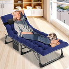 DoCred Chaise Lounge Chair, 5-Position Folding Outdoor Lounge Chair | Heavy Duty Sturdy Steel Frame Chaise Lounge w/ Removable Cushion & Pillow, Folds Flat for Storage, for Beach, Pool & Patio