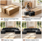 Couch ≈139" U-Shaped Sofa, Modular Sofa in Living Room Comfy Corduroy Fluffy Couch with Deep Seat and Side Pockets, Flexible Module Combination for Living Room (Black, 139IN)