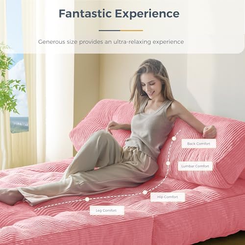 MAXYOYO Folding Sofa Bed, Convertible Chair Bed with Pillow | Foldable Couch with Back Support, Portable Fold Out Chair Comfy Floor Sofa for Living Room Bedroom, Pink, Double