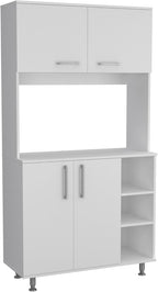 Kitchen Pantry Double Door Cabinet, Four Legs, Three Shelves, White