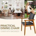 Dining Chairs with Arms Set of 4, Wood Frame Faux Leather Kitchen Chairs, Comfortable Upholstered Accent Chairs for Kitchen, Dining Room,and Living Room(Black)
