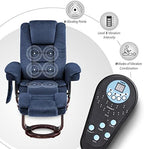 MCombo Swivel Recliner with Ottoman Chair, TV Chair Sets with Vibration Massage, for Small Space Living Room Bedroom 9096 9099 (Textile, Blue)