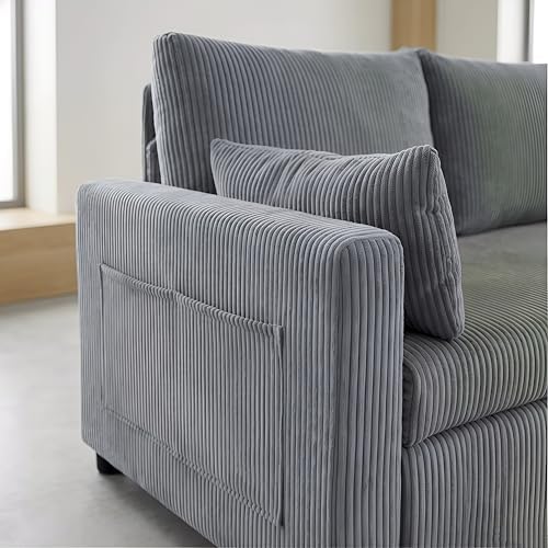 Ball & Cast 86" Sectional Sleeper Sofa Bed Pull Out Couches for Living Room | L Shaped Convertible Pull Out Sofa Bed with Reversible Storage Chaise and Side Pocket, 3-Seat Sofa for Small Space Apartment