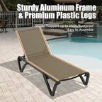 Domi Pool Lounge Chairs Set of 2, Aluminum Patio Chaise Lounge with Wheels, 5 Position Adjustable, All Weather Outdoor Lounge Chairs for Beach, Yard, Balcony, Poolside, Khaki
