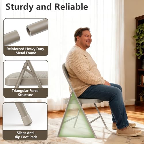 4 Pack Folding Chairs, Fabric Padded Folding Dining Chairs with Cushion Seat & Back, Indoor Outdoor Folding Chair Set for Home Office, Parties, Events, Wedding, Extra Guest Seating