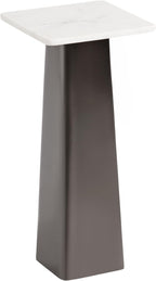 Kate and Laurel Quinley Modern Square Marble Drink Table, 10 x 10 x 22, White Marble and Gray Gunmetal, Contemporary Marble Pedestal Table for Use as Living Room Plant Stand or Bedroom Mini Table
