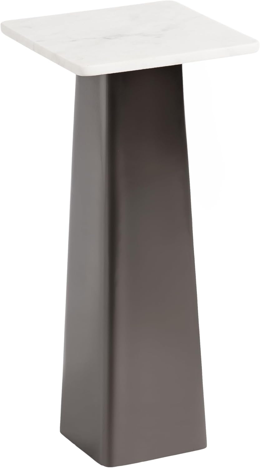 Kate and Laurel Quinley Modern Square Marble Drink Table, 10 x 10 x 22, White Marble and Gray Gunmetal, Contemporary Marble Pedestal Table for Use as Living Room Plant Stand or Bedroom Mini Table